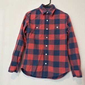 Bonobos Flannel Shirt Mens XS Red Navy Blue Excellent Slim Fit Buffalo Check